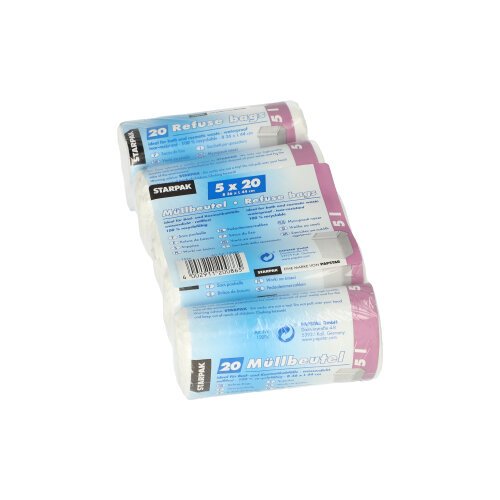 10 x 100 Müllbeutel, LDPE 5 l 44 cm x 36 cm weiss