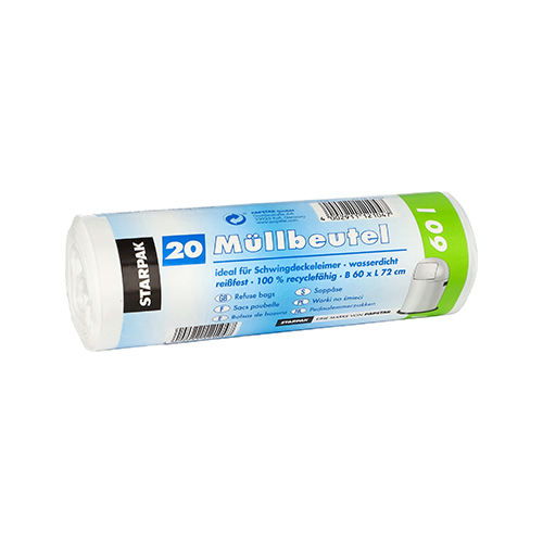 16 x 20 Müllbeutel, LDPE 60 l 72 cm x 60 cm weiss
