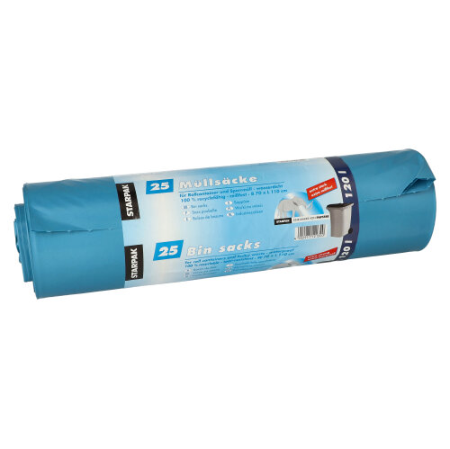 4 x 25 Müllsäcke, LDPE 120 l 110 cm x 70 cm blau extra stark und extra reißfest