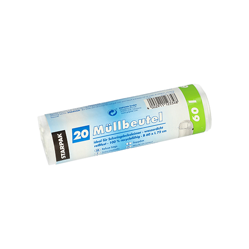 25 x 20 Müllbeutel, HDPE 60 l 72 cm x 60 cm transparent