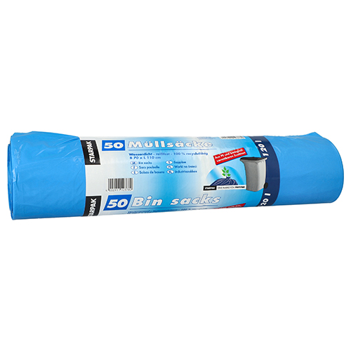 4 x 50 Müllsäcke, HDPE 120 l 110 cm x 70 cm blau mit biologisch verrottbaren Zusätzen