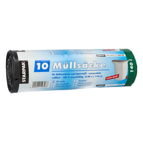 9 x 10 Müllsäcke, LDPE 140 l 110 cm x 80 cm schwarz