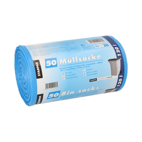 4 x 50 Müllsäcke, HDPE 120 l 110 cm x 70 cm blau