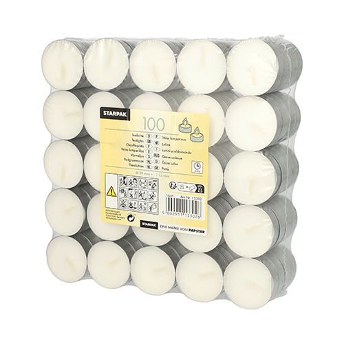 10 x 100 Teelichte Ø 39 mm · 15 mm weiss