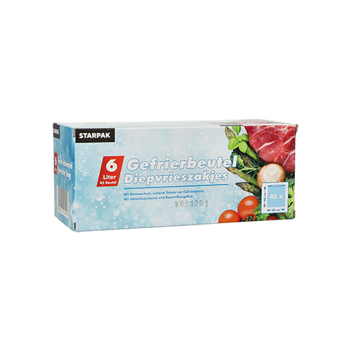 12 x 45 Gefrierbeutel, LLDPE 6 l 46 cm x 30 cm transparent in Faltschachtel