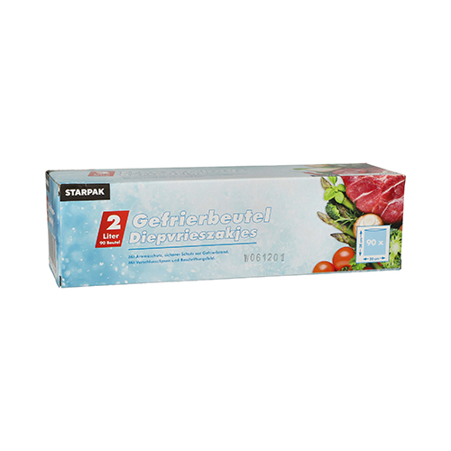 12 x 90 Gefrierbeutel, LLDPE 2 l 30 cm x 20 cm transparent in Faltschachtel