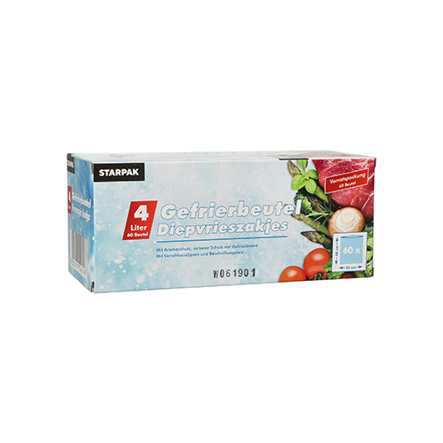 12 x 60 Gefrierbeutel, LLDPE 4 l 40 cm x 25 cm transparent in Faltschachtel