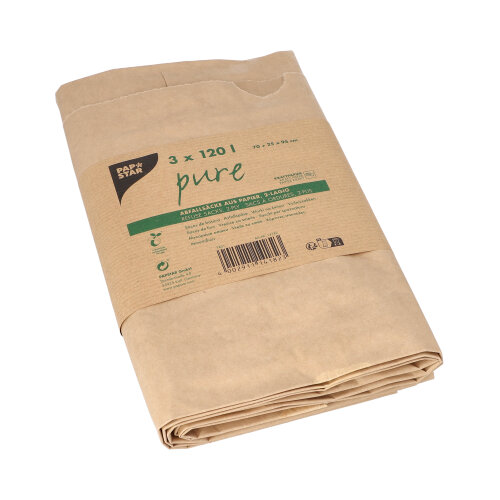 10 x 3 Abfallsäcke aus Papier "pure" 120 l 83 cm x 45 cm x 21 cm braun , 2-lagig