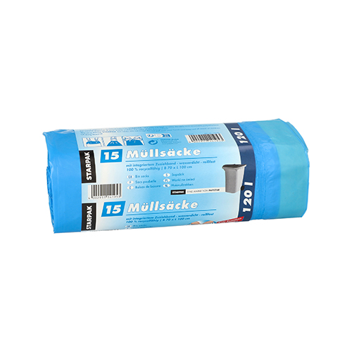 9 x 15 Müllsäcke mit Zugband, LDPE 120 l 100 cm x 70 cm blau