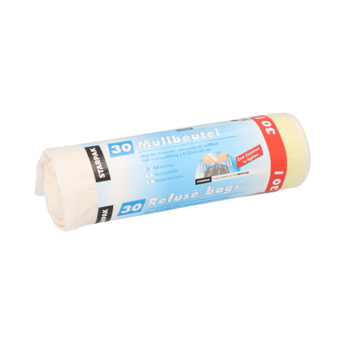 9 x 30 Müllbeutel mit Zugband, LDPE 30 l 62 cm x 53 cm weiss