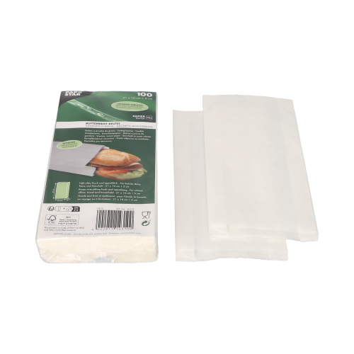 30 x 100 Butterbrotbeutel 21 cm x 10 cm x 3 cm weiss , fettdicht