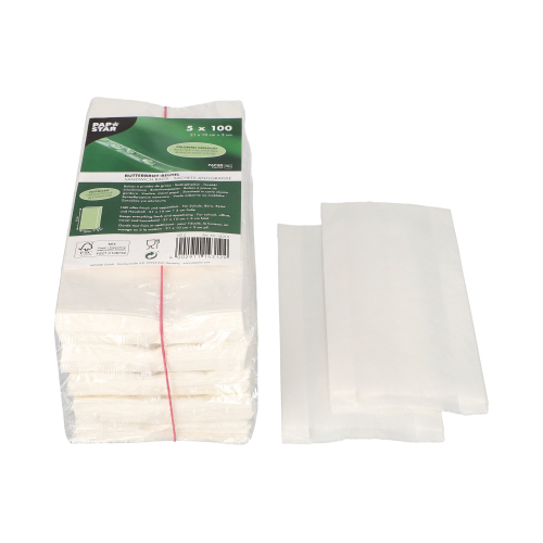 10 x 500 Butterbrotbeutel 21 cm x 10 cm x 3 cm weiss , fettdicht