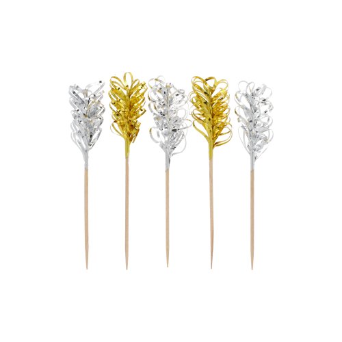20 x 30 Deko-Picker 10,5 cm "Frills" gold / silber