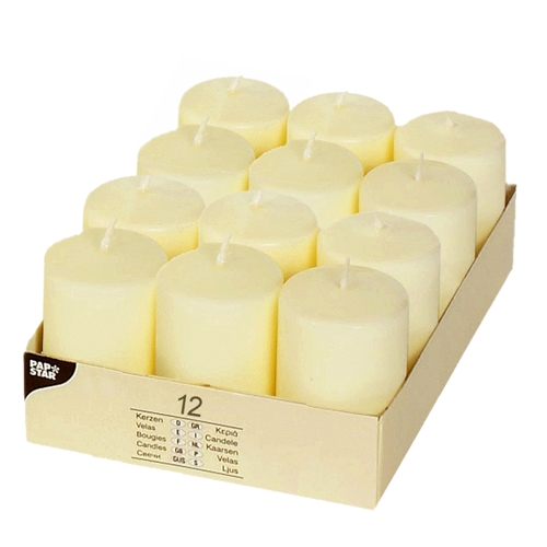 6 x 12 Stumpenkerzen Ø 40 mm · 60 mm elfenbein "Ivory" mit Flachkopf