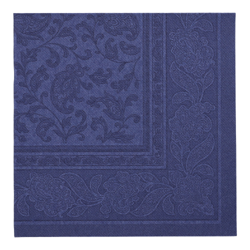 8 x 20 Servietten "ROYAL Collection" 1/4-Falz 40 cm x 40 cm dunkelblau "Ornaments"