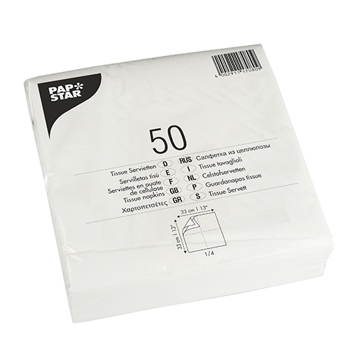 29 x 50 Servietten, 2-lagig 1/4-Falz 33 cm x 33 cm weiss