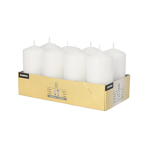 6 x 8 Stumpenkerzen Ø 50 mm · 100 mm weiss