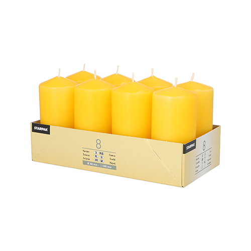 6 x 8 Stumpenkerzen Ø 50 mm · 100 mm goldgelb