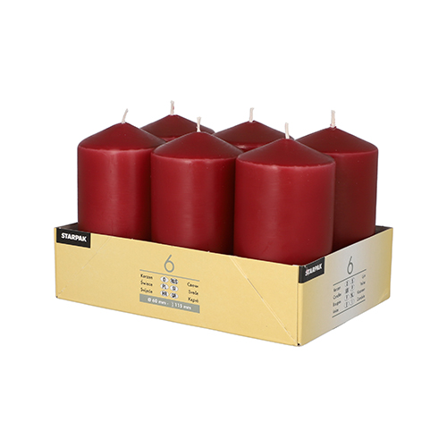 4 x 6 Stumpenkerzen Ø 60 mm · 115 mm bordeaux