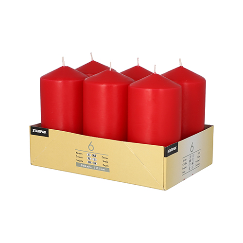 4 x 6 Stumpenkerzen Ø 60 mm · 115 mm rot