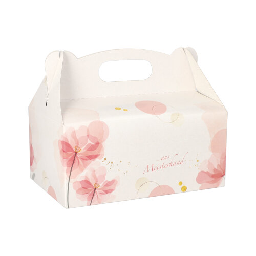 10 x 20 Gebäck-Kartons, Pappe eckig 20 cm x 13 cm x 9 cm rosé mit Tragegriff
