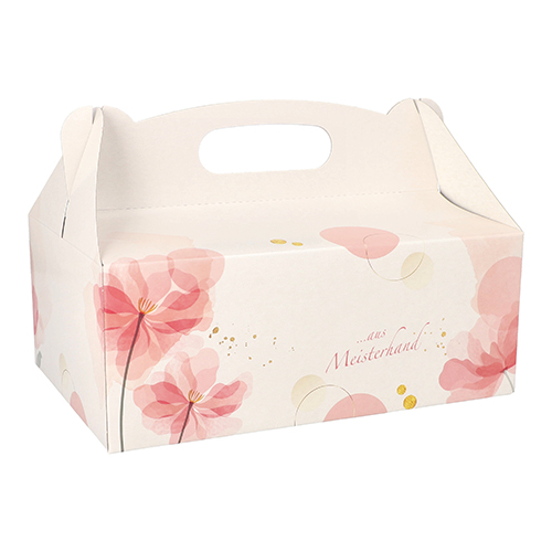 10 x 15 Gebäck-Kartons, Pappe eckig 23 cm x 16 cm x 9 cm rosé mit Tragegriff