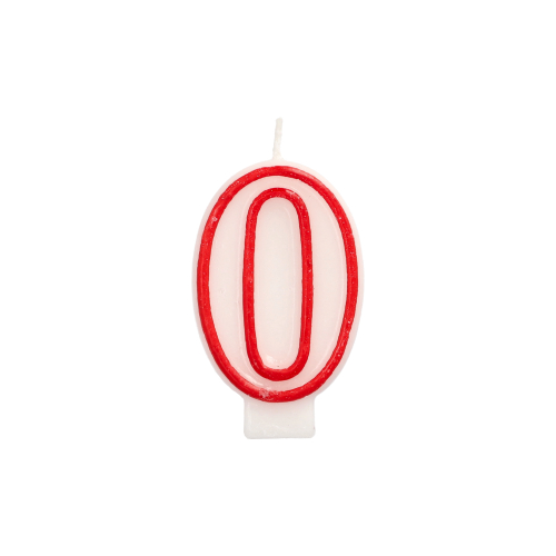 12 x Zahlenkerze 7,3 cm weiss "0" mit rotem Rand