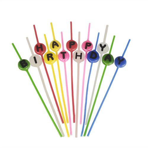 16 x Spaghettikerzen-Set 16 cm farbig sortiert "Happy Birthday"