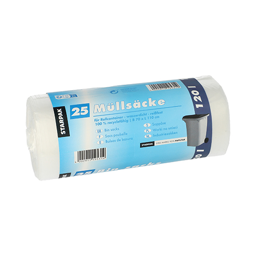 20 x 25 Müllsäcke, HDPE 120 l 110 cm x 70 cm transparent