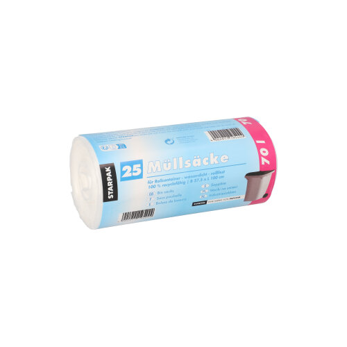 20 x 25 Müllsäcke, HDPE 70 l 100 cm x 57,5 cm transparent
