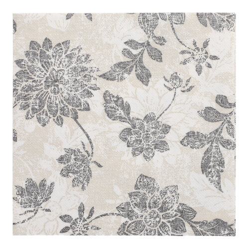 5 x 50 Servietten "ROYAL Collection" 1/4-Falz 40 cm x 40 cm anthrazit "Flowers"