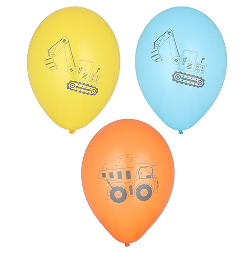 12 x 6 Luftballons Ø 29 cm farbig sortiert "Construction Vehicles"