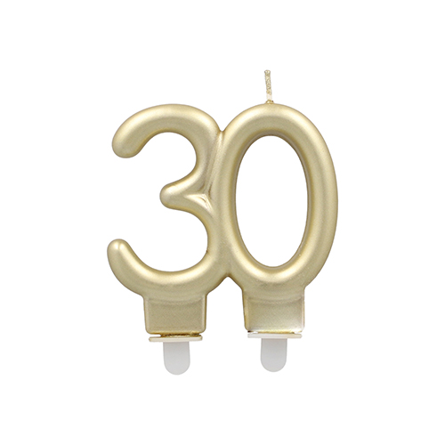 12 x Jubiläumskerzen mit Halter 7 cm gold "30"