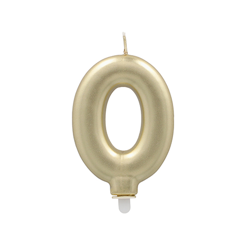 12 x Zahlenkerze mit Halter 7 cm gold "0"