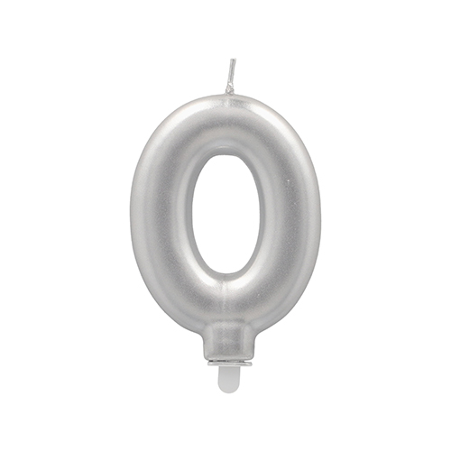 12 x Zahlenkerze mit Halter 7 cm silber "0"
