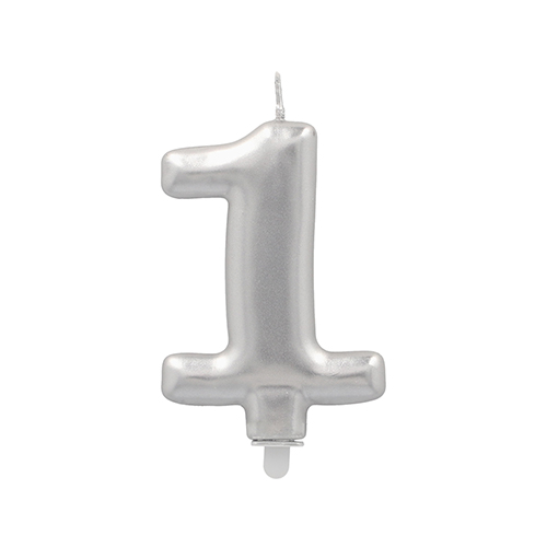 12 x Zahlenkerze mit Halter 7 cm silber "1"