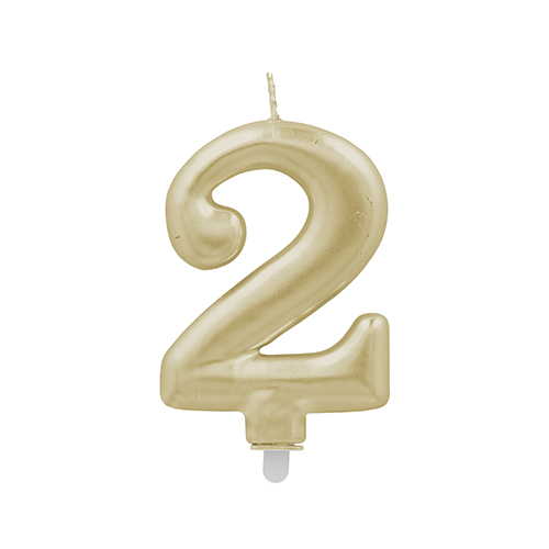 12 x Zahlenkerze mit Halter 7 cm gold "2"