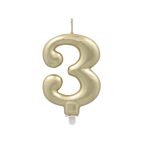 12 x Zahlenkerze mit Halter 7 cm gold "3"