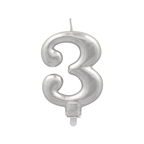 12 x Zahlenkerze mit Halter 7 cm silber "3"