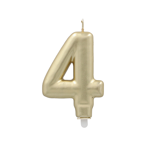 12 x Zahlenkerze mit Halter 7 cm gold "4"