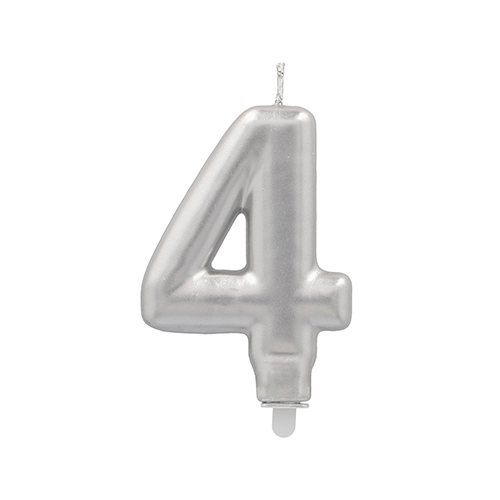 12 x Zahlenkerze mit Halter 7 cm silber "4"