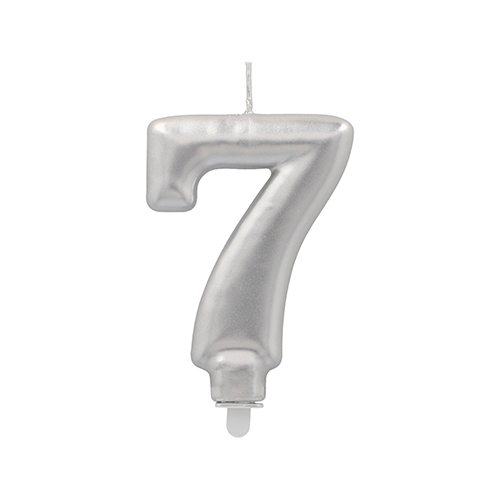 12 x Zahlenkerze mit Halter 7 cm silber "7"