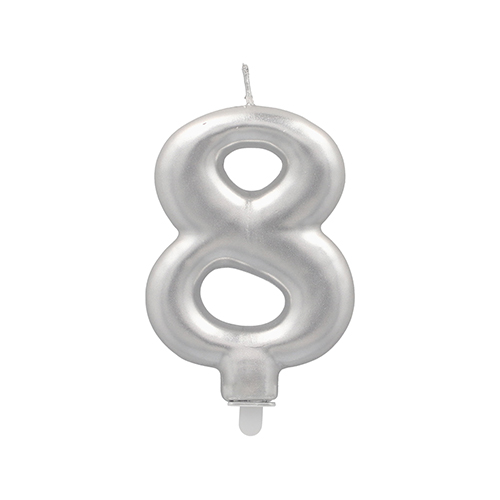 12 x Zahlenkerze mit Halter 7 cm silber "8"