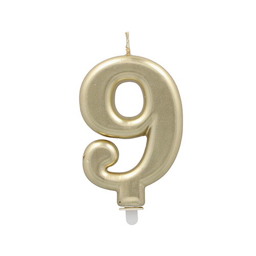 12 x Zahlenkerze mit Halter 7 cm gold "9"