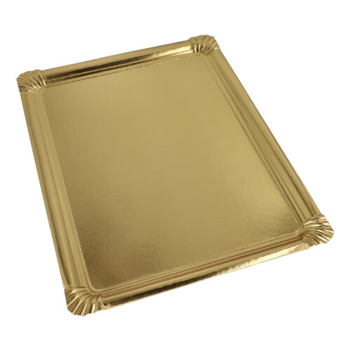 18 x 5 Servierplatten, Pappe, PET-beschichtet eckig 34 cm x 45,5 cm gold