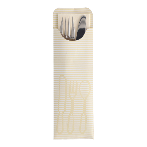 5 x 100 Bestecktaschen 23,5 cm x 7,3 cm creme inkl. farbiger Serviette
