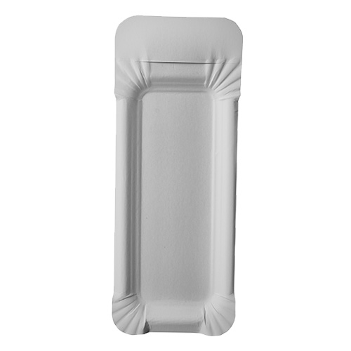 16 x 25 Teller, Pappe "pure" eckig 8 cm x 21 cm weiss mit Anfasser