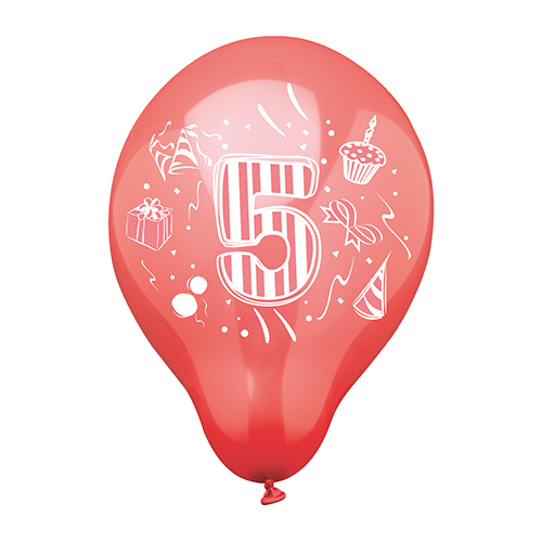 12 x 6 Zahlenluftballons Ø 25 cm farbig sortiert "5"