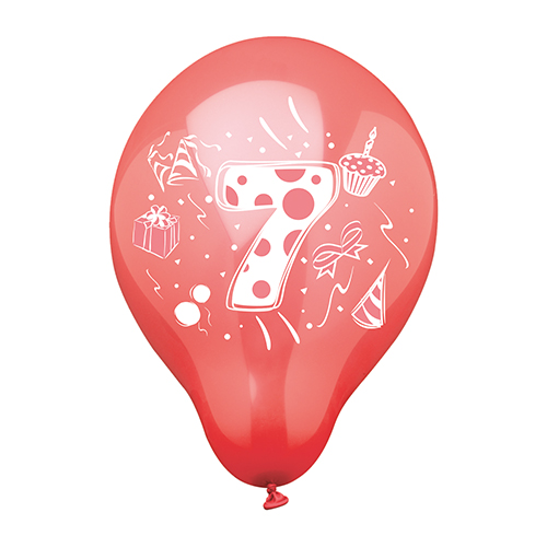 12 x 6 Zahlenluftballons Ø 25 cm farbig sortiert "7"