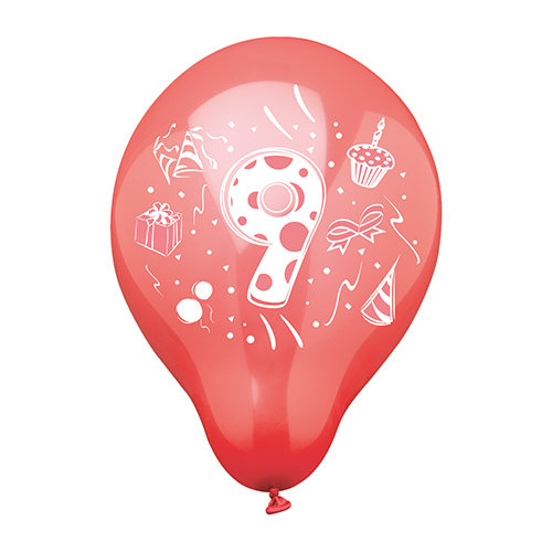 12 x 6 Zahlenluftballons Ø 25 cm farbig sortiert "9"